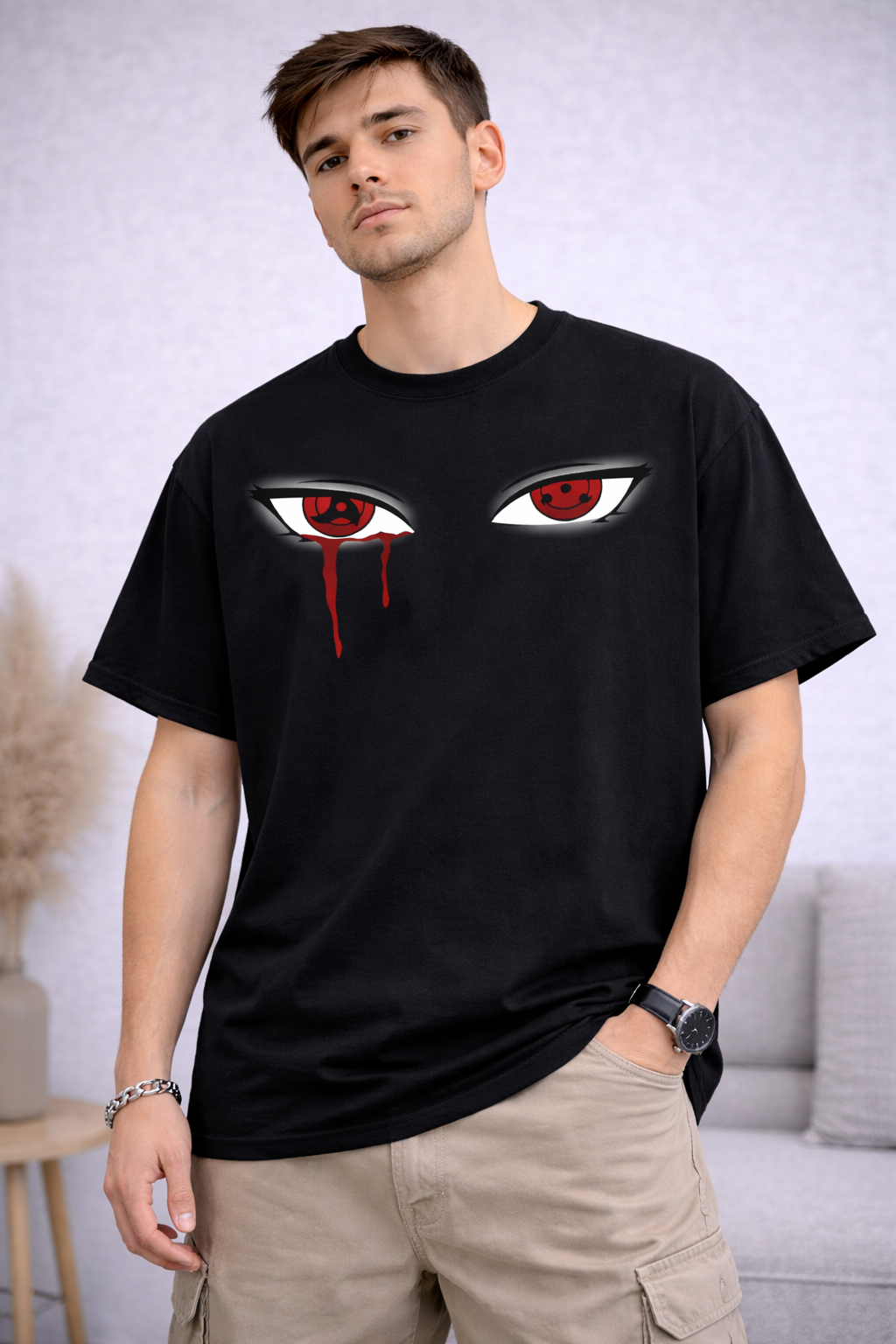 Oversized Itachi Uchiha Sharingan Anime Graphic T-Shirt