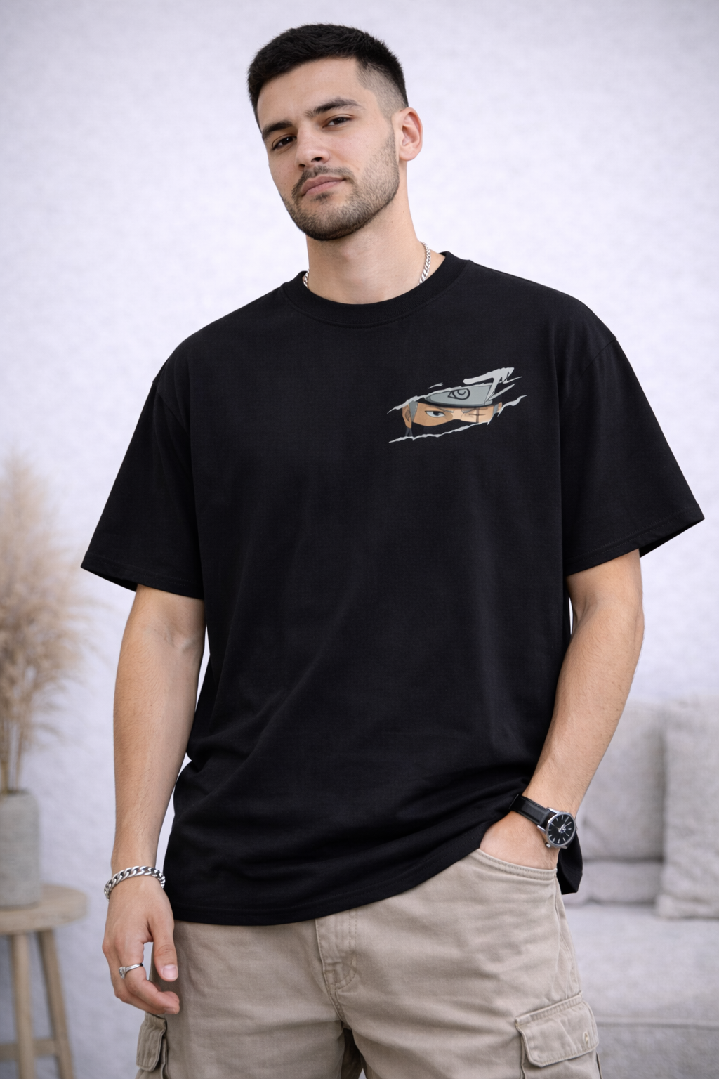 Oversized Kakashi Hatake Sharingan Ninja Anime Graphic T-Shirt