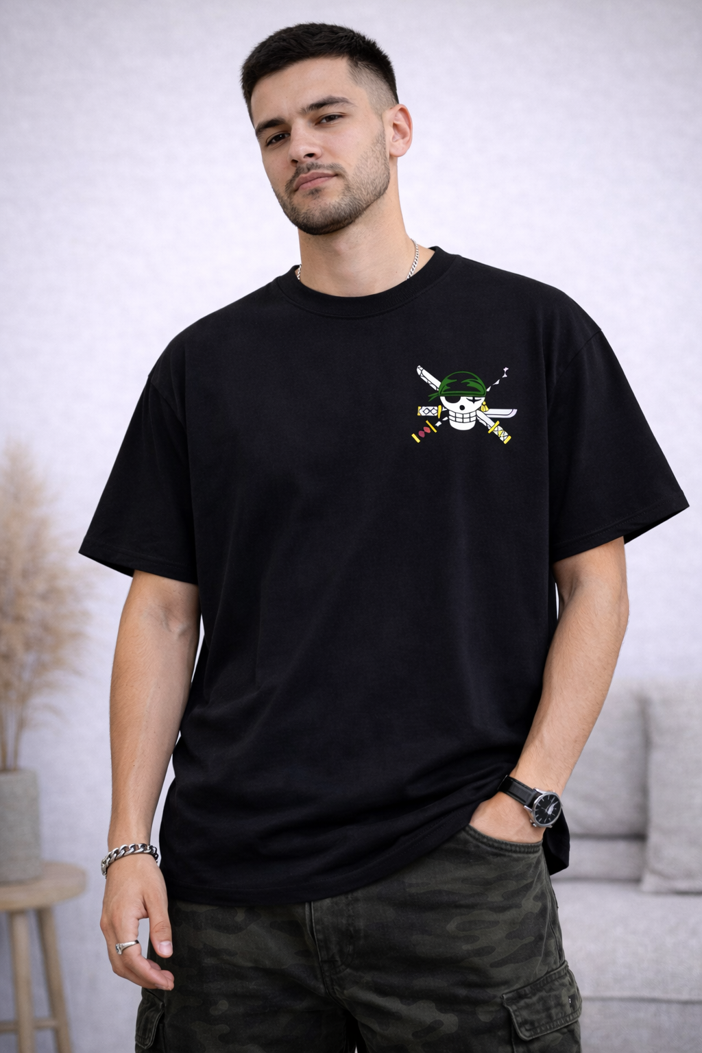 Oversized Roronoa Zoro Three-Sword Style Anime Graphic T-Shirt
