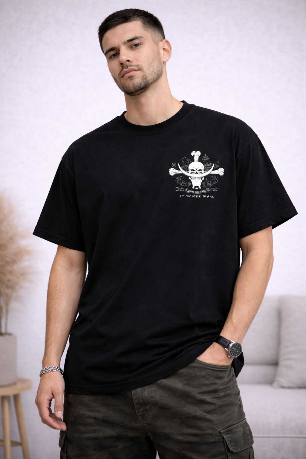 Oversized Whitebeard Pirate Emblem Anime Graphic T-Shirt