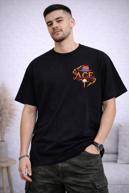 Oversized Portgas D. Ace Flame Portrait Anime Graphic T-Shirt