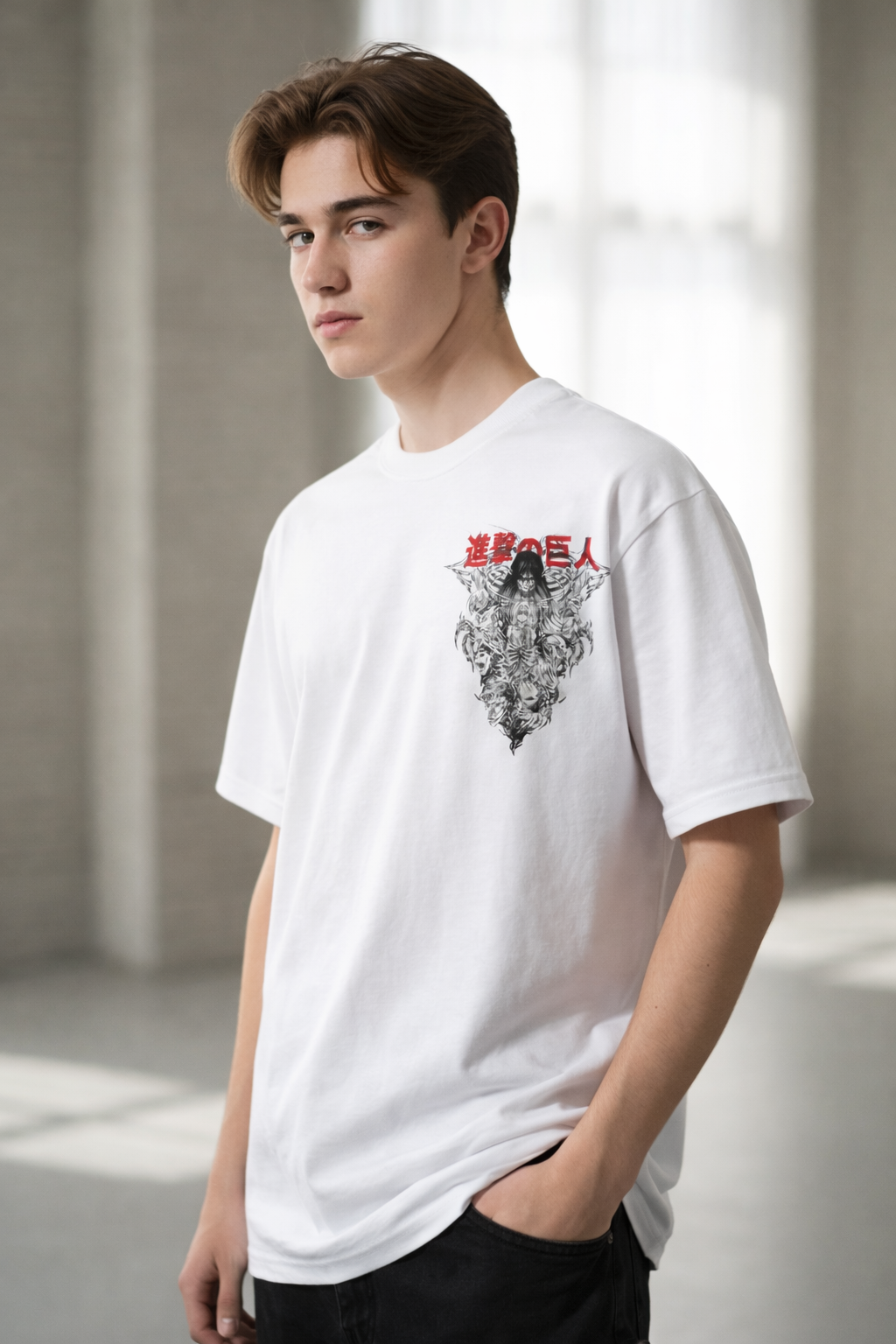 Oversized Eren Yeager Dark Manga Collage Anime Graphic T-Shirt