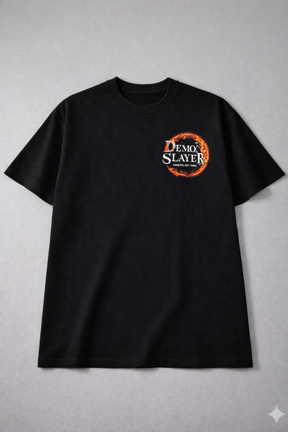 Oversized Rengoku Flame Split-Face Graphic T-Shirt