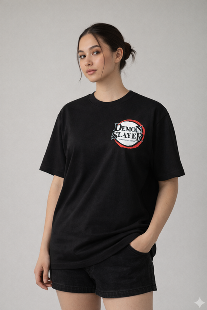 Oversized Mitsuri Kanroji Neon Panel Graphic T-Shirt