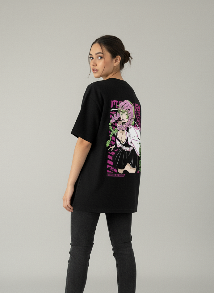 Oversized Mitsuri Kanroji Neon Panel Graphic T-Shirt
