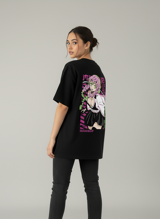 Oversized Mitsuri Kanroji Neon Panel Graphic T-Shirt