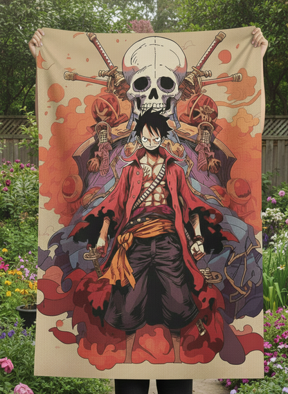 Luffy Inspired Pirate King Anime Wall Tapestry – Premium Large Size (56 × 96 Inches)