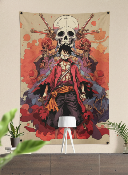 Luffy Inspired Pirate King Anime Wall Tapestry – Premium Large Size (56 × 96 Inches)