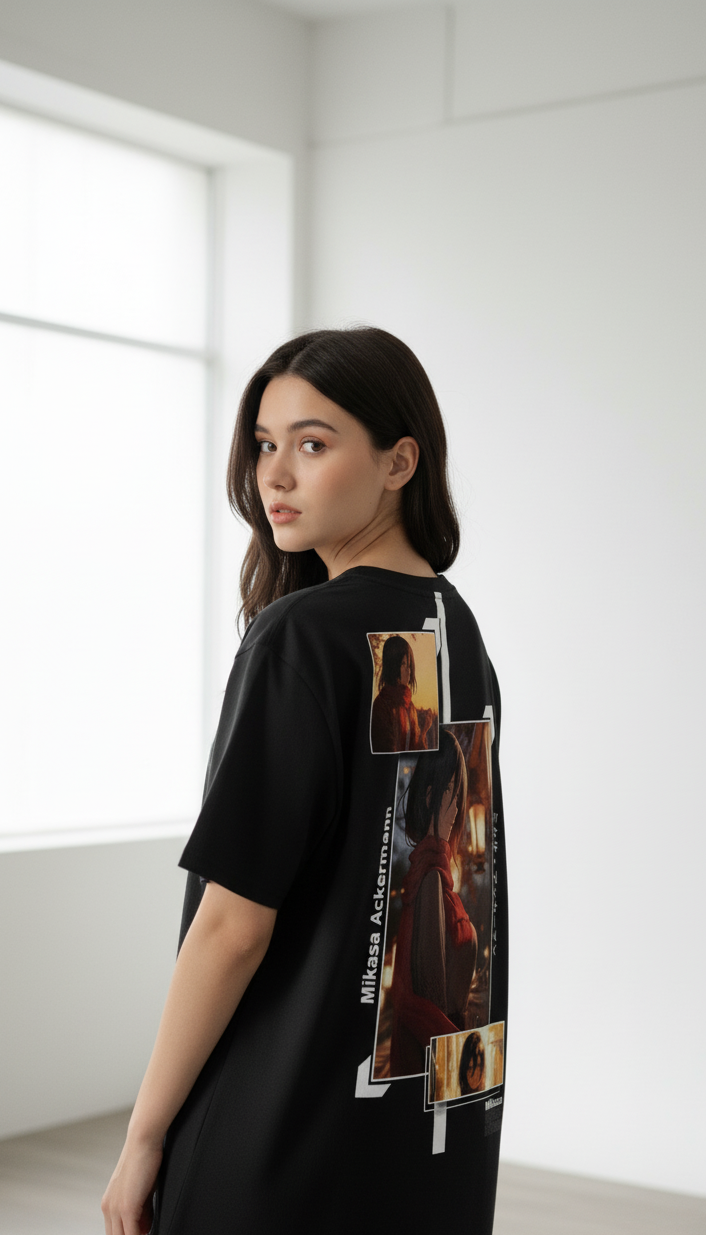 Oversized Mikasa Ackerman Aesthetic Panel Graphic T-Shirt