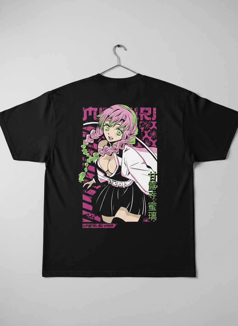Oversized Mitsuri Kanroji Neon Panel Graphic T-Shirt